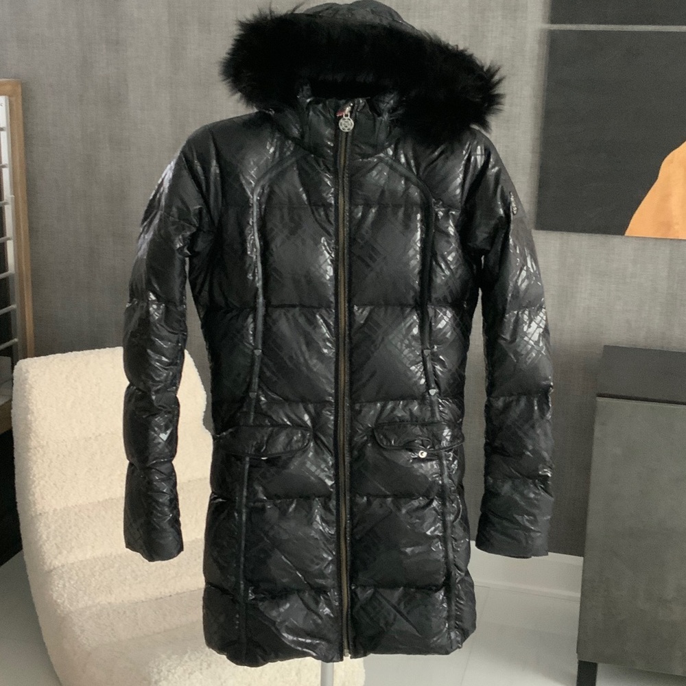 Rossignol Shiny Black Puffer Coat with Fur Hood - S